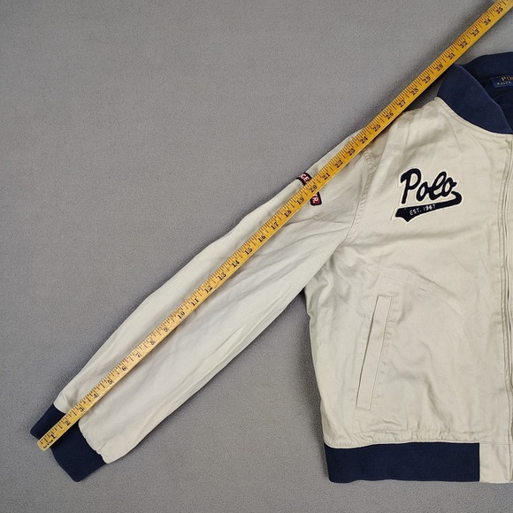 Polo Ralph Lauren Bomber Jacket Youth XL Big Tan Crest Logo Full Zip Military - Picture 8 of 13